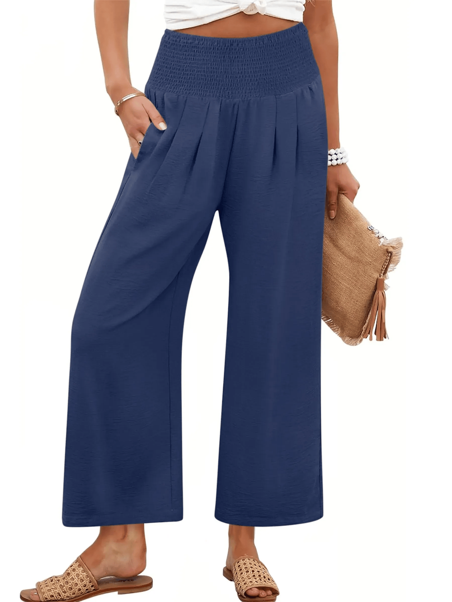 Women's Comfort Pleated Waist Wide Leg Pants