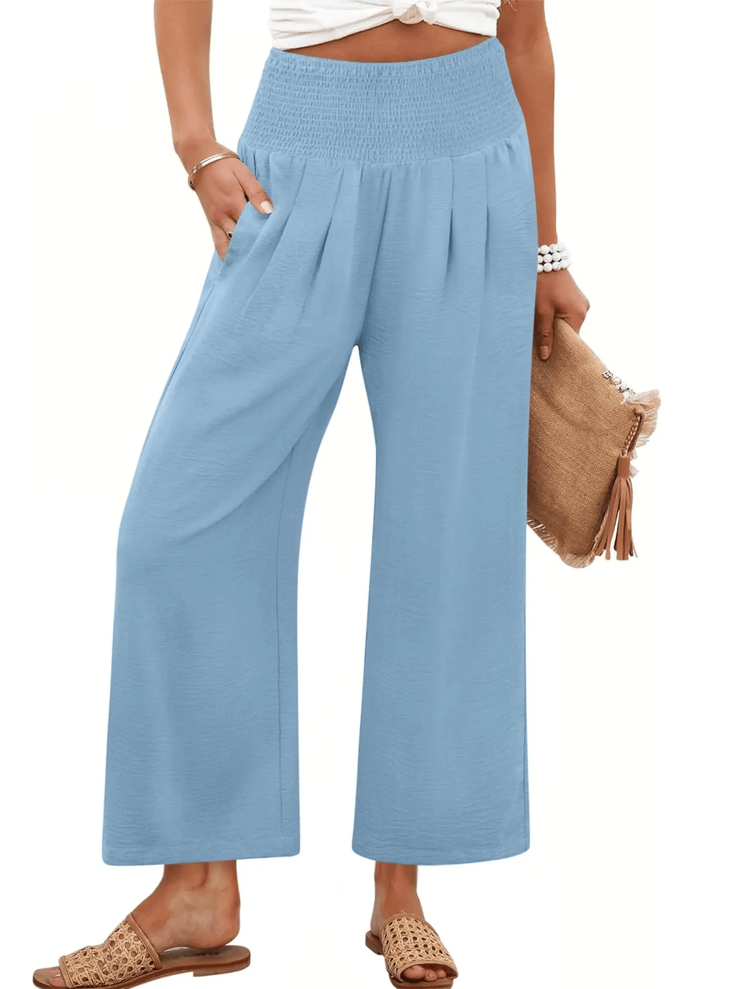 Women's Comfort Pleated Waist Wide Leg Pants