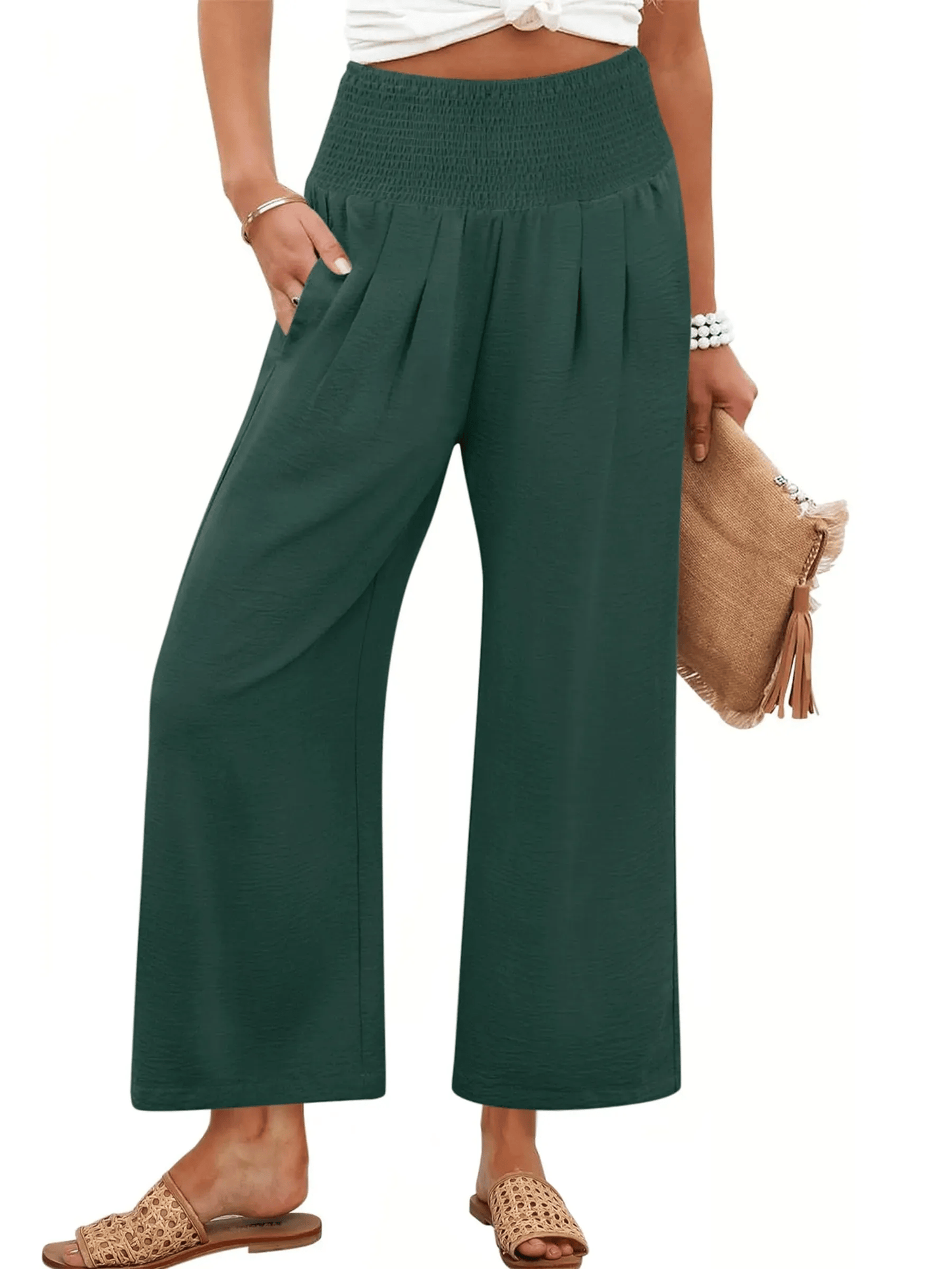 Women's Comfort Pleated Waist Wide Leg Pants