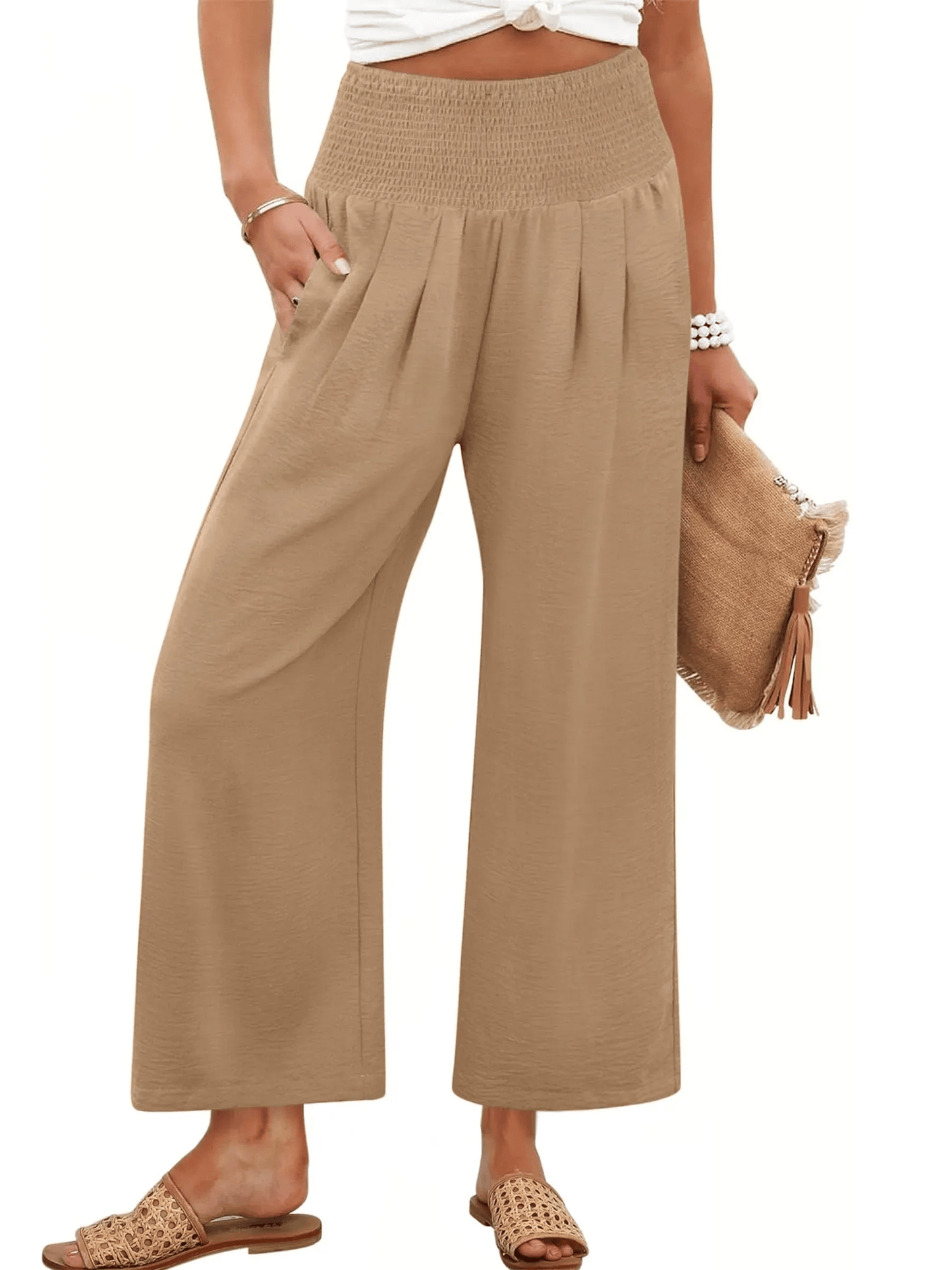 Women's Comfort Pleated Waist Wide Leg Pants