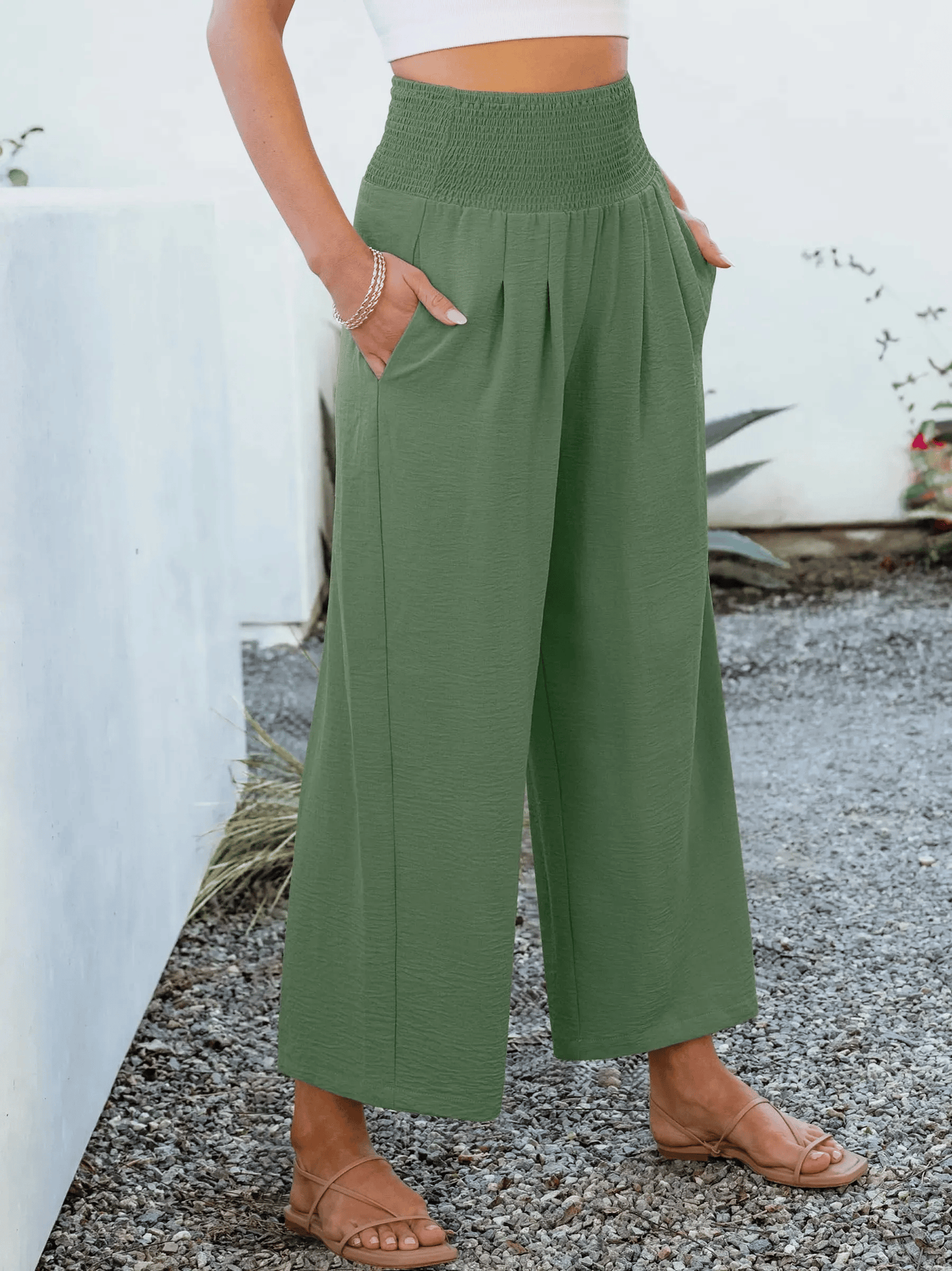Women's Comfort Pleated Waist Wide Leg Pants