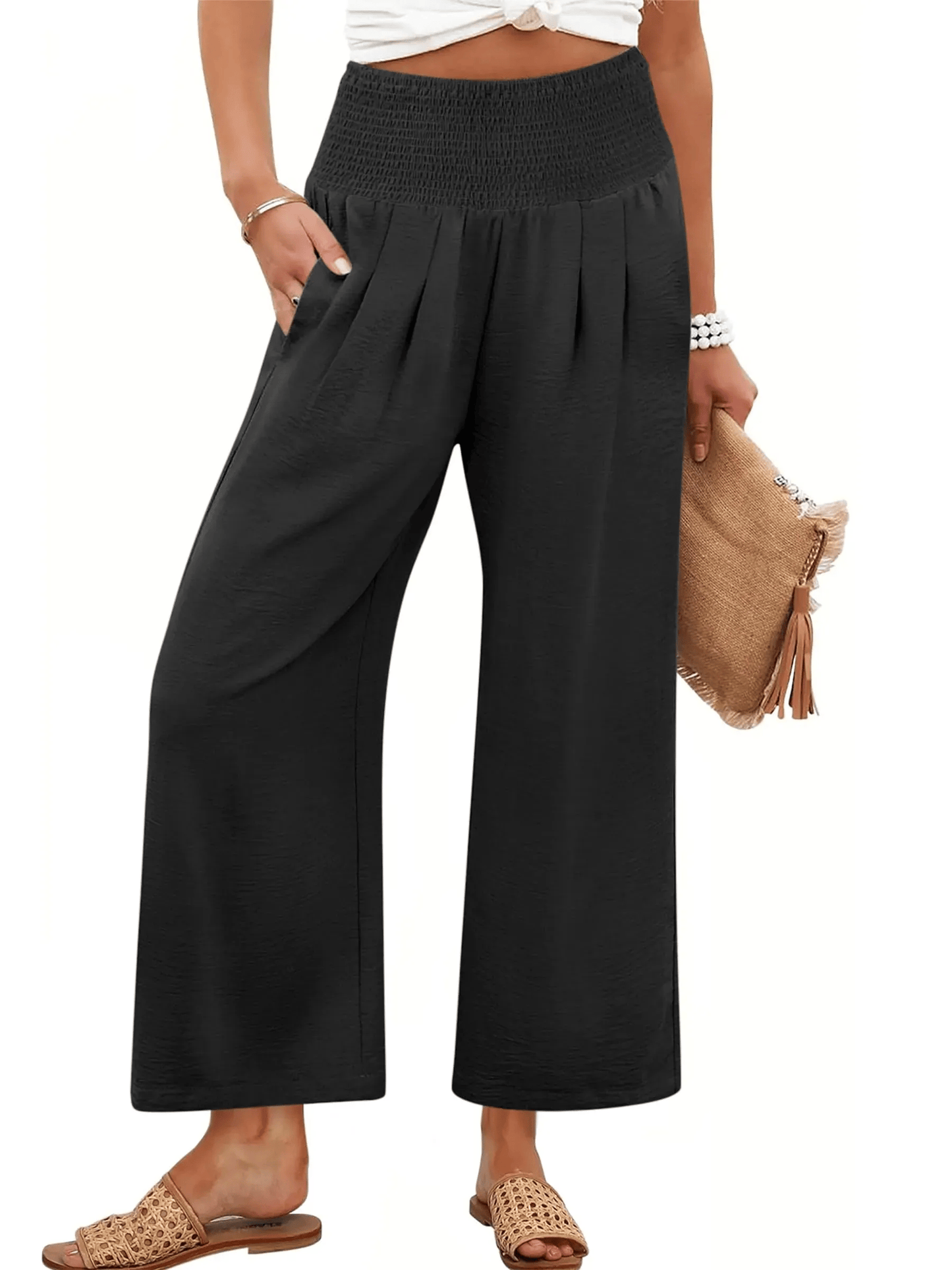 Women's Comfort Pleated Waist Wide Leg Pants