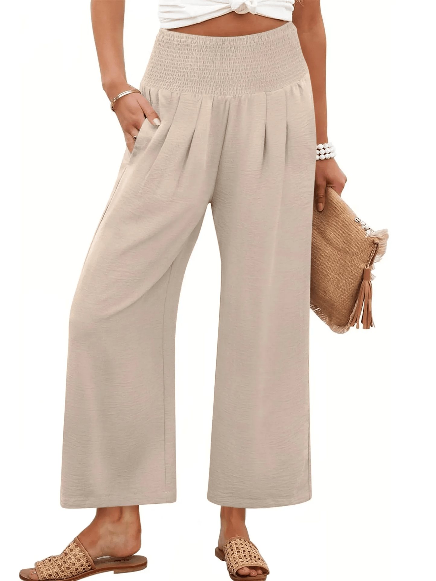 Women's Comfort Pleated Waist Wide Leg Pants
