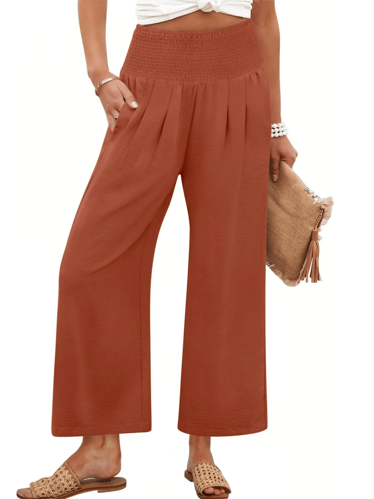 Women's Comfort Pleated Waist Wide Leg Pants