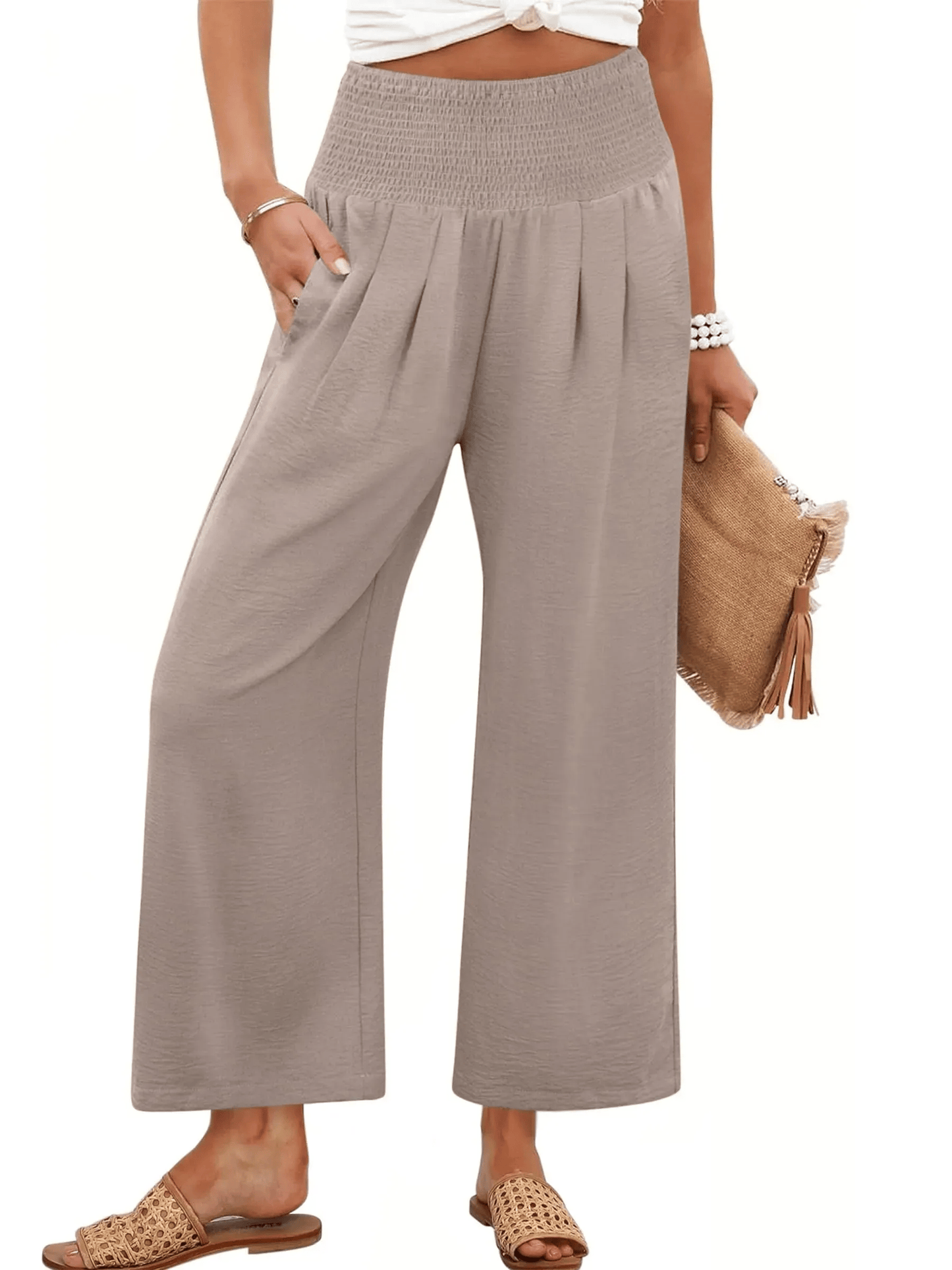 Women's Comfort Pleated Waist Wide Leg Pants