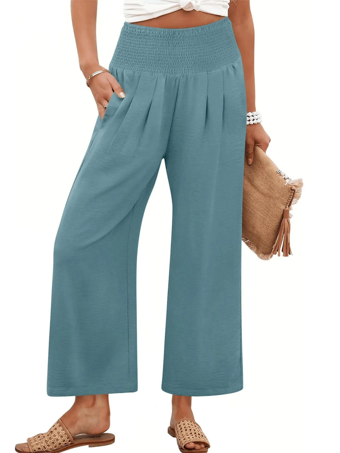 Women's Comfort Pleated Waist Wide Leg Pants